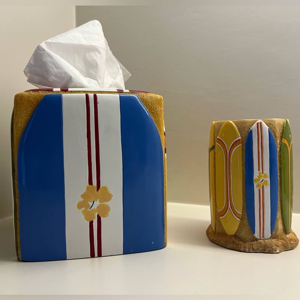 Colorful Surfboard Tissue Box and Mug Set